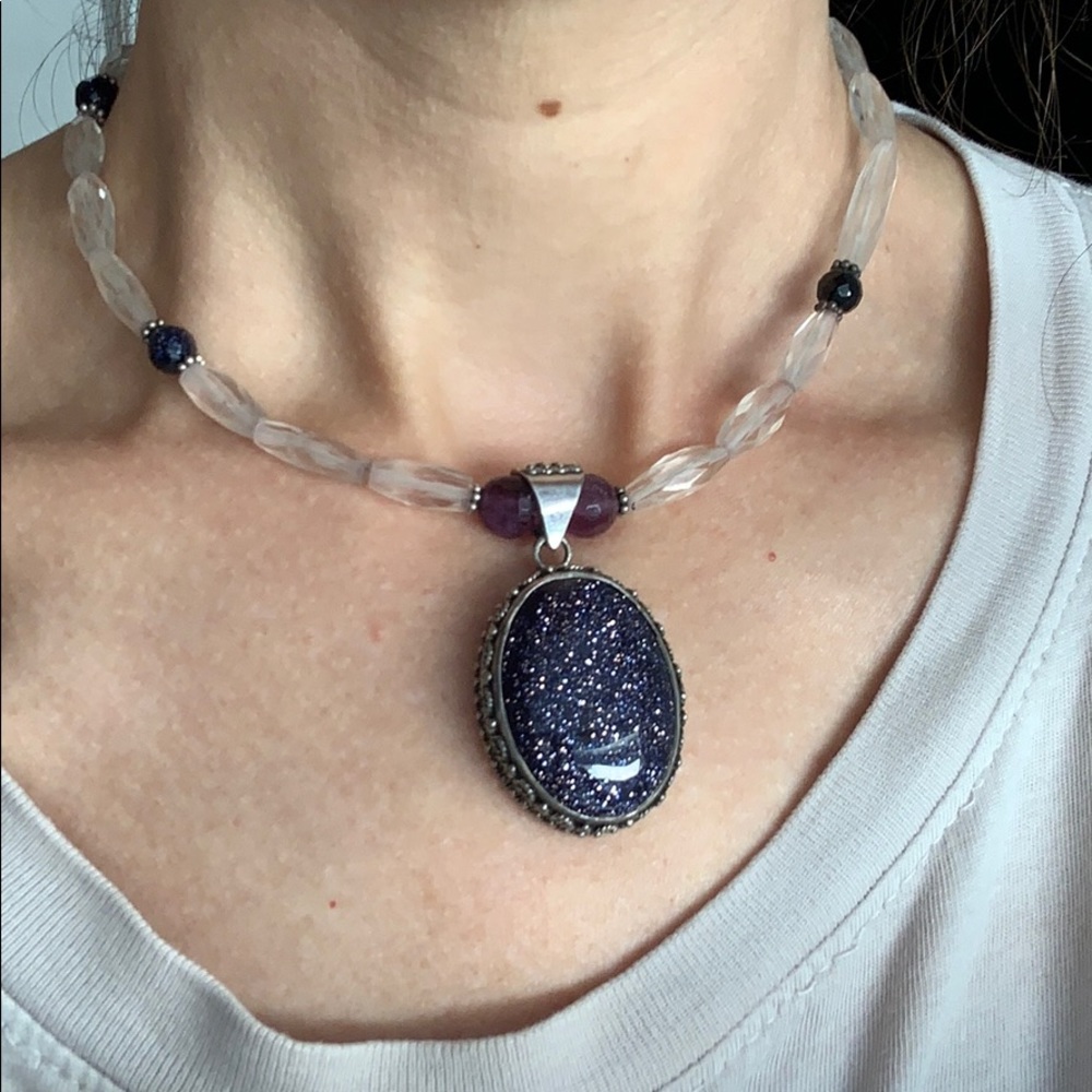 Stunning purple stone pendant necklace. Handmade